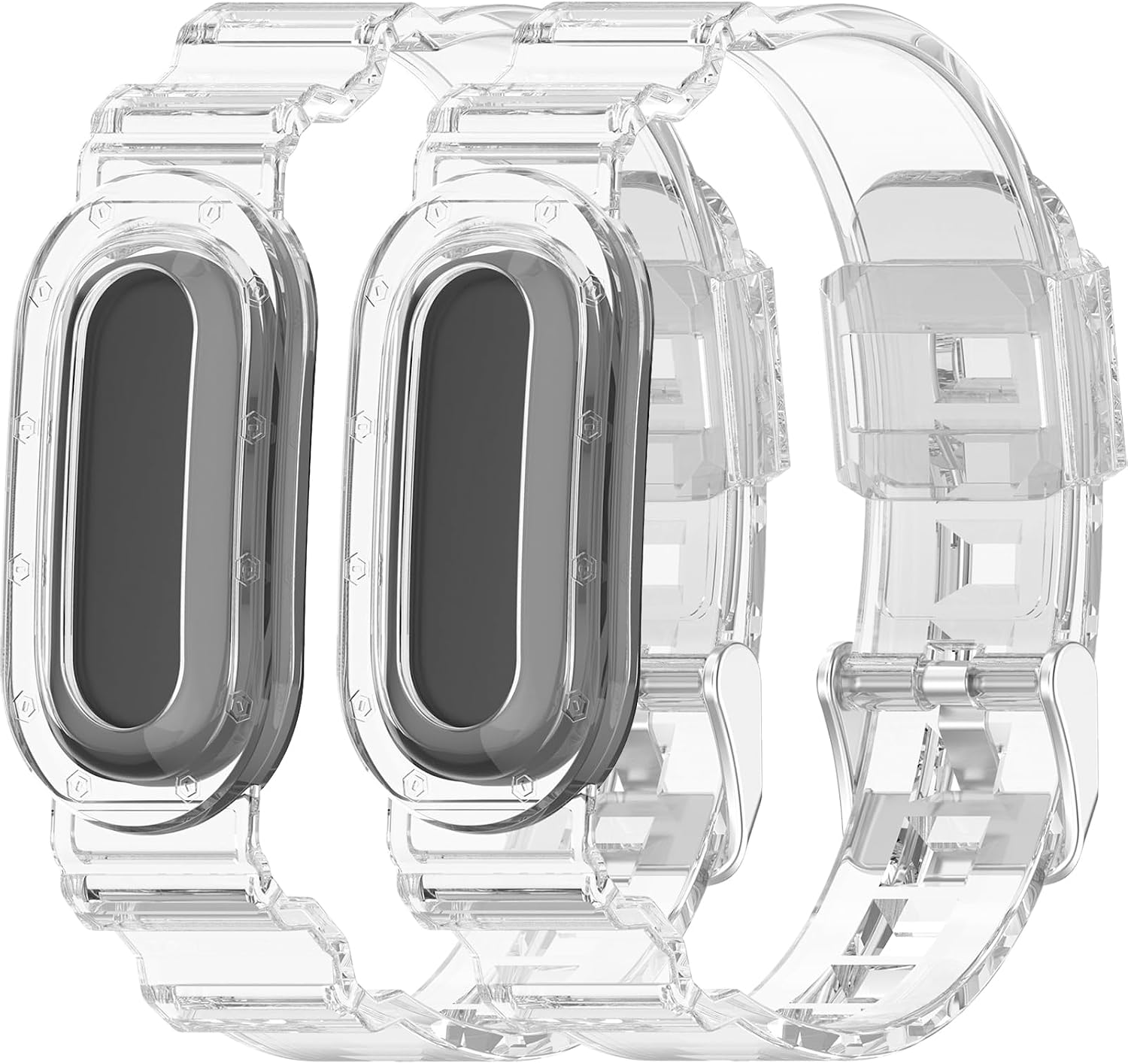 Miimall 2-Pack Sport Band for Google Fitbit Air, Water & Sweat Resistant, Rugged Breathable Replacement Case Band, Transparent Crystal Adjustable TPU Strap Bumper Case for Fitbit Air for Women Men