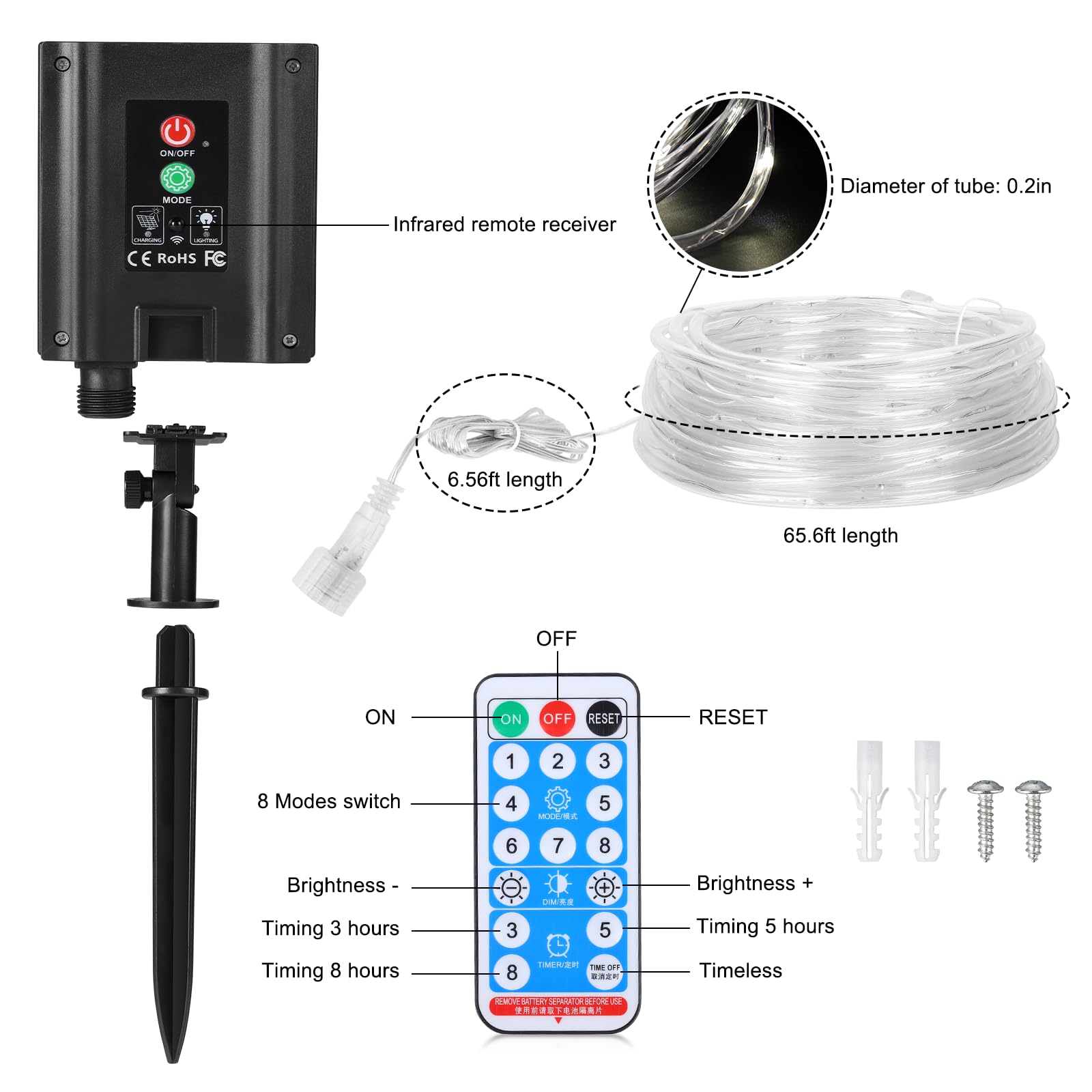 WIND STAR Solar-Lichterkette, 200 LEDs, 200 LEDs, für den Außenbereich, mit Fernbedienung, 8 Modi, Timer, dimmbar, IP67 wasserdicht, für Hof, Terrasse, Garten, Baum, Pool, Weg