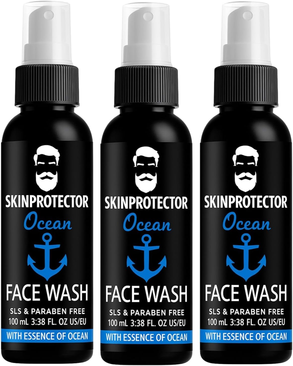 skinprotector Muuchstacs Ocean Face Wash for Men | Fight Acne & Pimples, Brighten Skin, Clears Dirt, Oil Control, Refreshing Feel - Multi-Action Formula (3x100 ml)