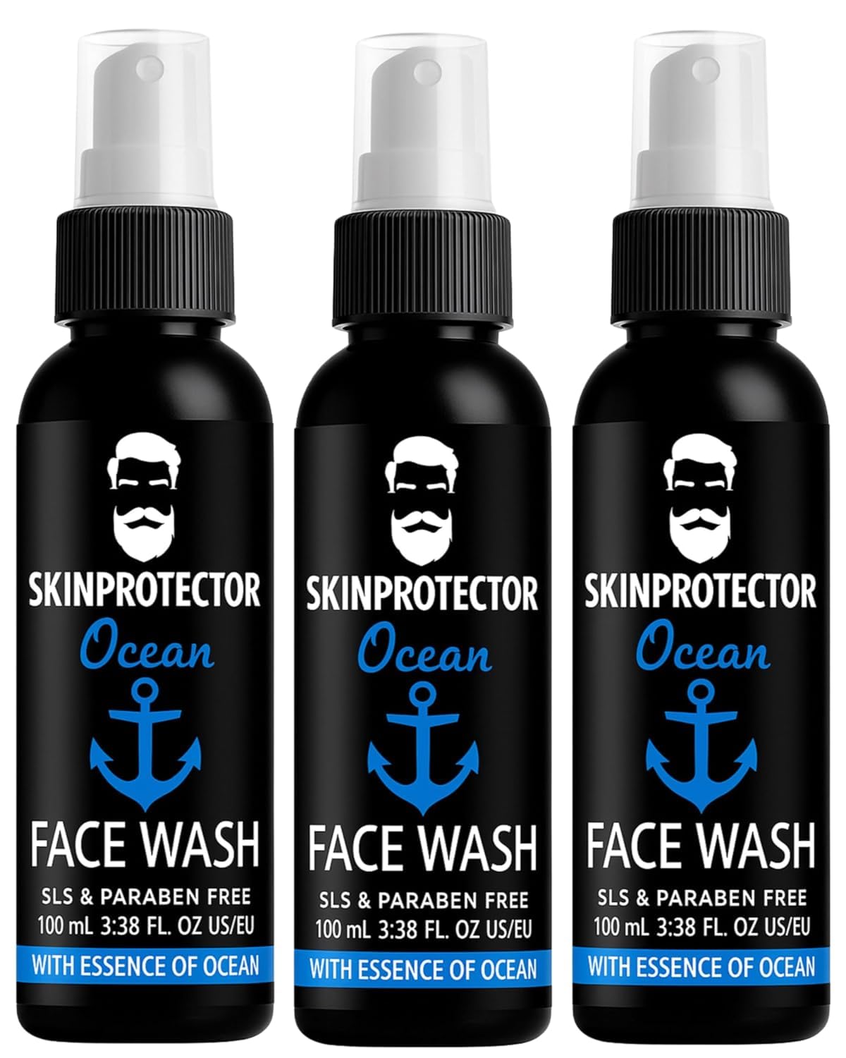 skinprotector Muuchstacs Ocean Face Wash for Men | Fight Acne & Pimples, Brighten Skin, Clears Dirt, Oil Control, Refreshing Feel - Multi-Action Formula (3x100 ml)
