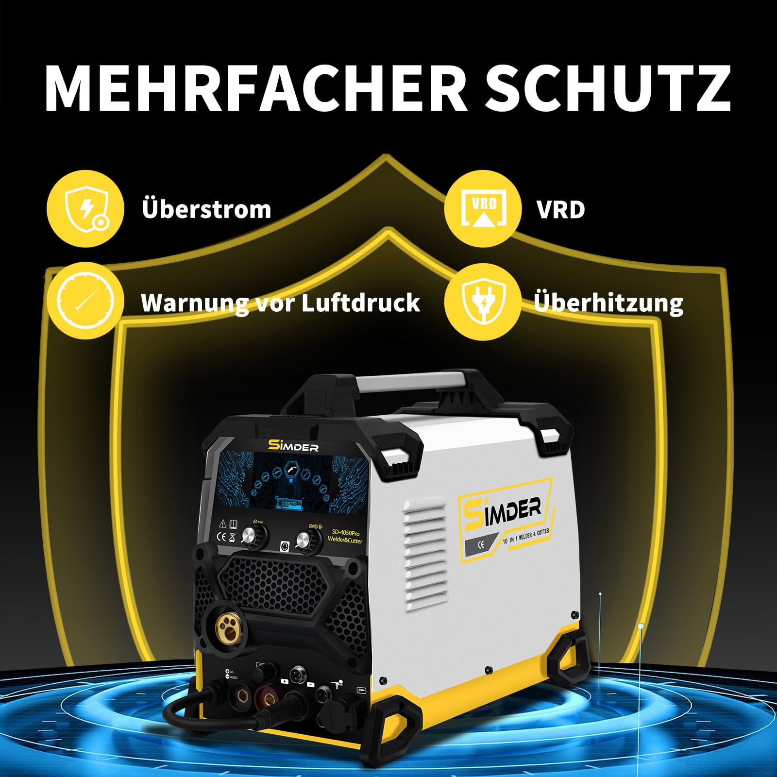 MAG Aluminium Schweißgerät 10 in 1 200A Impuls MIG//MAG/HF WIG/MMA/Spool Gun/Pilot ARC Plasmaschneider SSIMDER MAG Schweißgerät SD4050Pro Elektroden Schweißgerät für Farm Repair Home DIY Autoreparatur