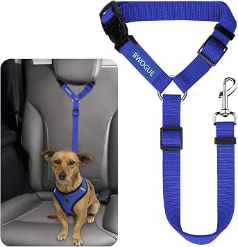 BWOGUE Dog Seat Belt for Car, Headrest Restraint Safety Lead, 1 Pack | Adjustable 18-30 in Length, Headrest Loop for Car Travel, 2-in-1 Seat Belt and Leash, Use with Dog Harness, Zinc Alloy Snap