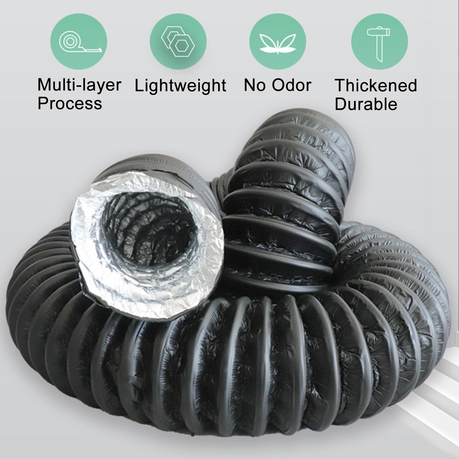 Manguera Flexible Aislada, Tubo Aire Acondicionado Portátil de PVC y Papel de Aluminio 6 m, Conducto de Escape Resistente al Calor para Campana Extractora(100mm/4in)