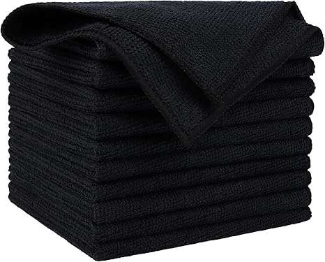 AIDEA Microfiber Cleaning Cloth Black 10PK, Microfiber Towels for Cars, Premium Wash Cloths, Dusting Cloth Lint Free Cleaning Rags for SUVs, House, Kitchen, Window, Cleaning Supplies12×12"