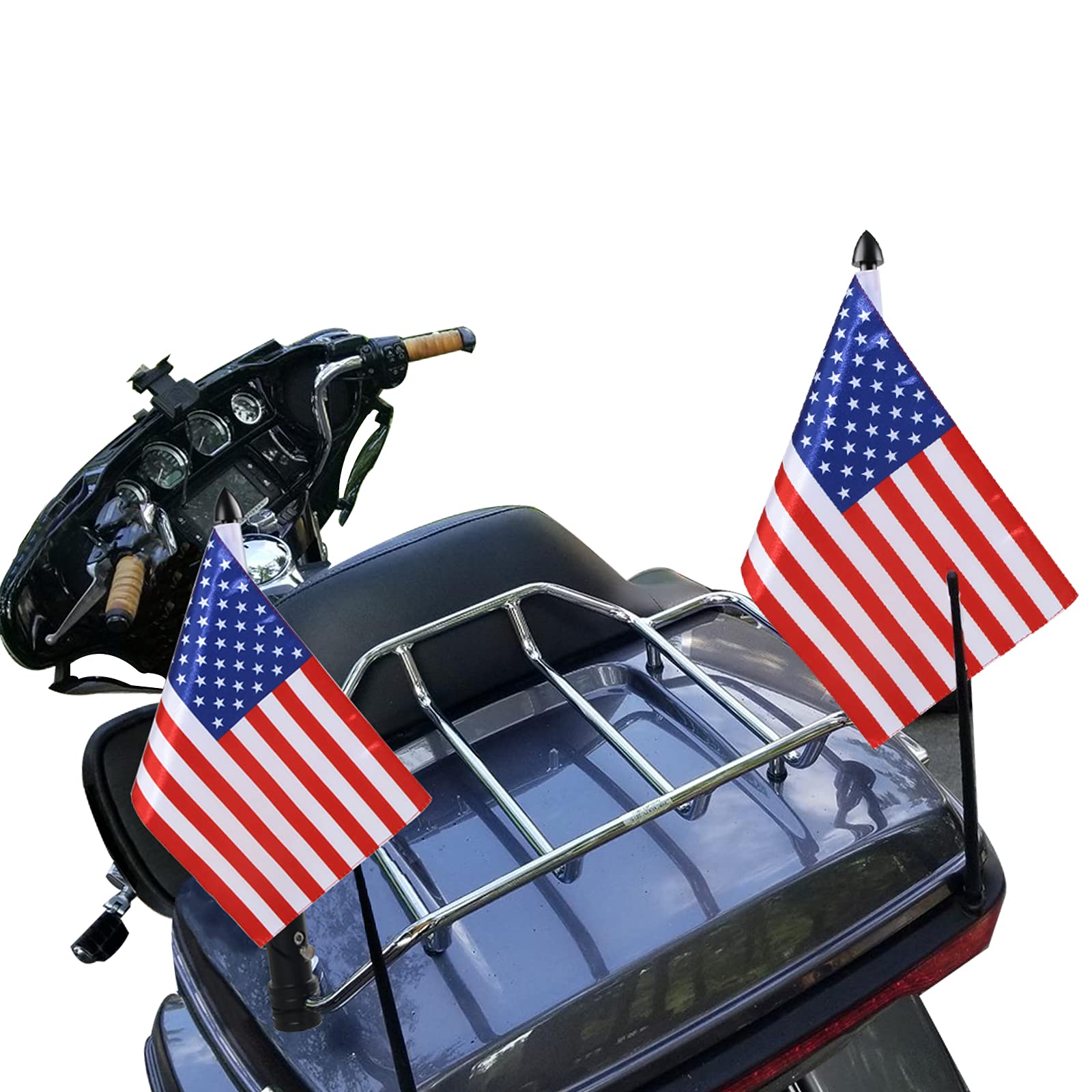 Aochuang 2 America Flag for Motorcycle Flagpole Mounts Foldable 90 Degree Flag Pole Bracket for Harley Road King Honda Goldwing CB VTX CBR fit 1/2 Motorcycle Luggage Rack Black Foldable Flagpole