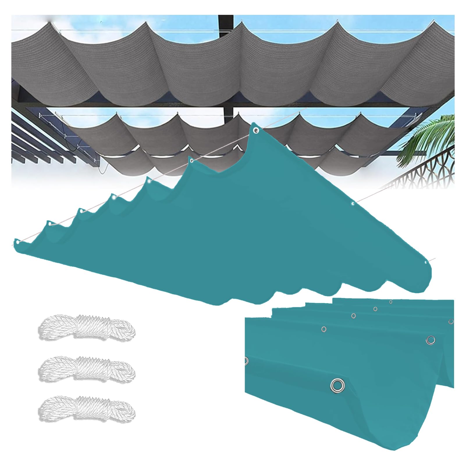 Voile d'ombrage rétractable bleu 2x12 m imperméable et réglable pour jardin