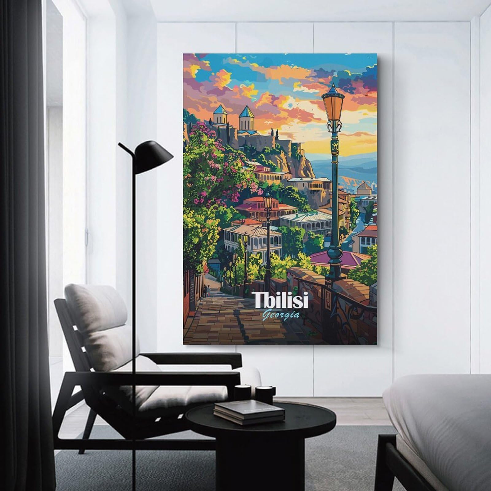 Junmoney Tbilisi, Georgia Cityscape Illustration Home Decor Wall Art, 20x30inch(50x75cm), for Work Areas, Reading Rooms Or Studios, An Interior Accent for Desk Areas