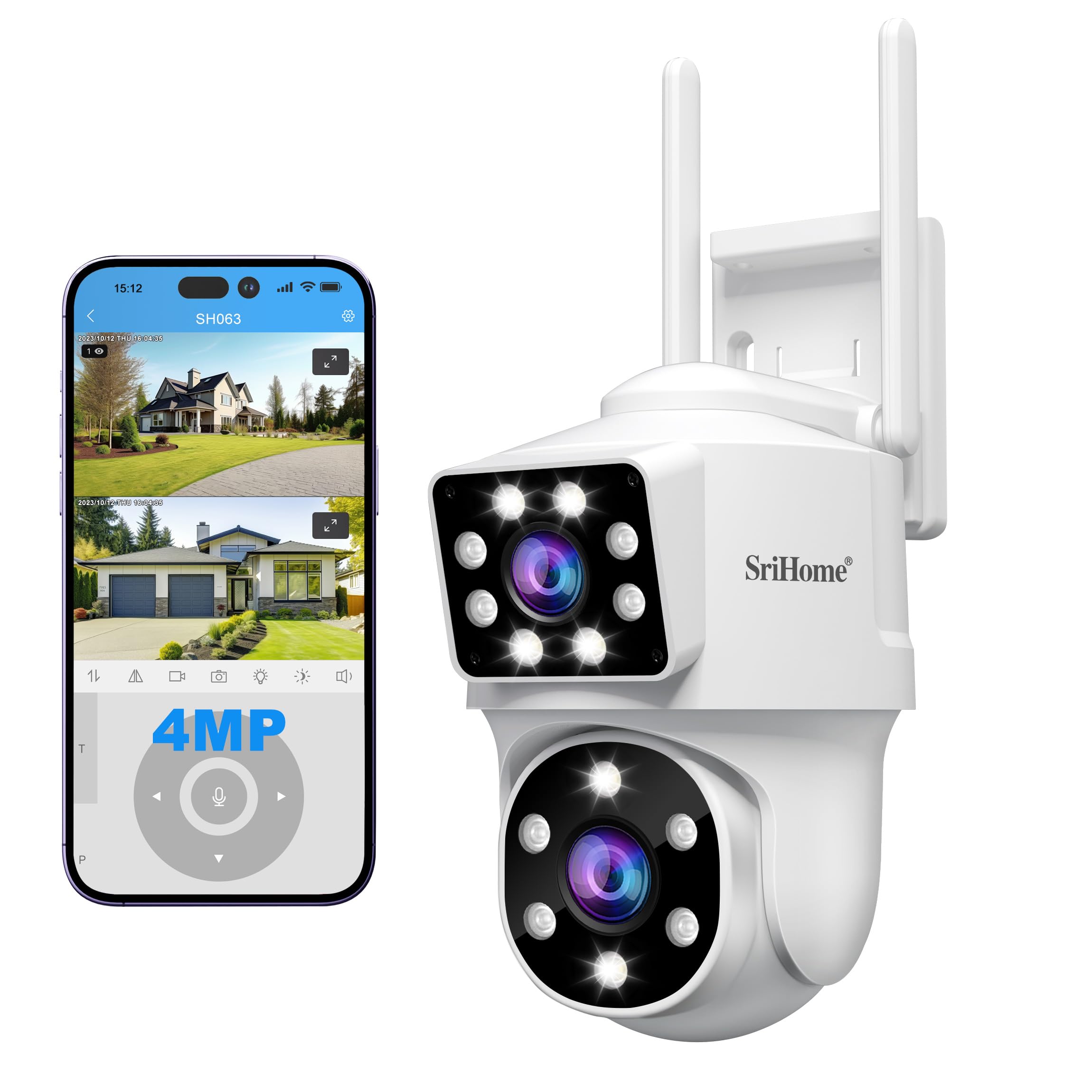 SRIHOME 2 * 2MP Telecamere di Sorveglianza per Esterni, 2.4GHz Bullet-PTZ Doppio Obiettivo, Rilevazione Umana, Visione Notturna a Colori, Audio Bidirezionale, Archiviazione Locale SD, IP66 (1)