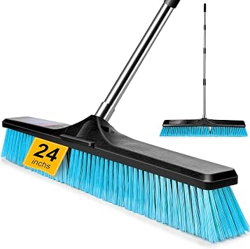24" Push Broom Outdoor, Heavy Duty Garden Brush Broom with 58" Long Handle