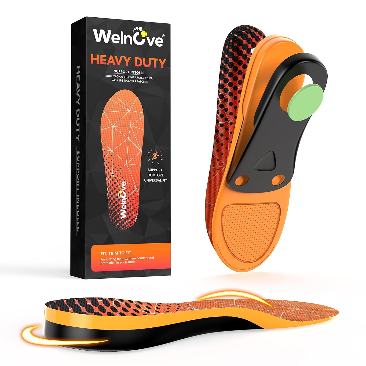 Welnove Heavy Duty Support Orthotics for High Arch Flat Feet - Plantar Fasciitis Insoles for Men Women 220