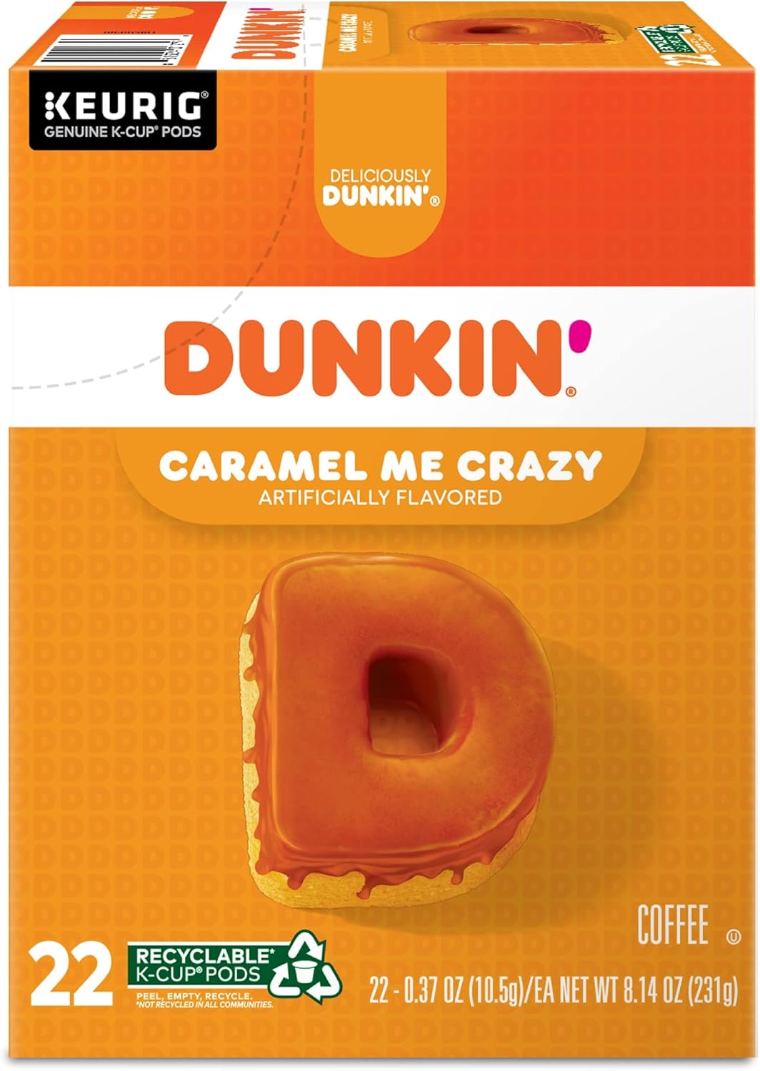 Dunkin' Donuts Coffee K-Cup® Pods, Caramel Me Crazy, Medium Roast, Box Of 22 Pods