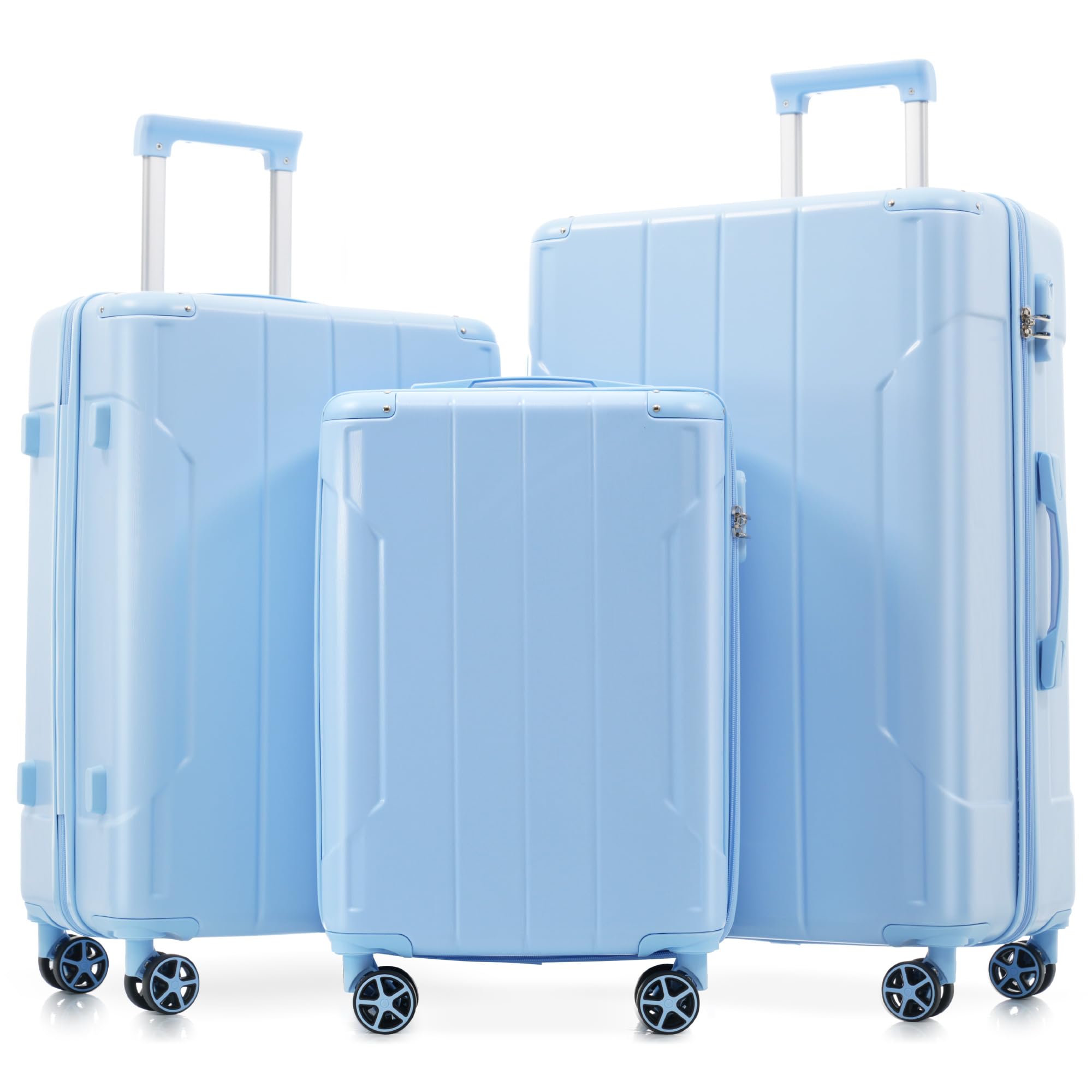 Merax Luggage Sets 3-Piece Hardshell with Spinner Wheels Lightweight Suitcase with Corner Guards (Skyblue, 20/24/28)
