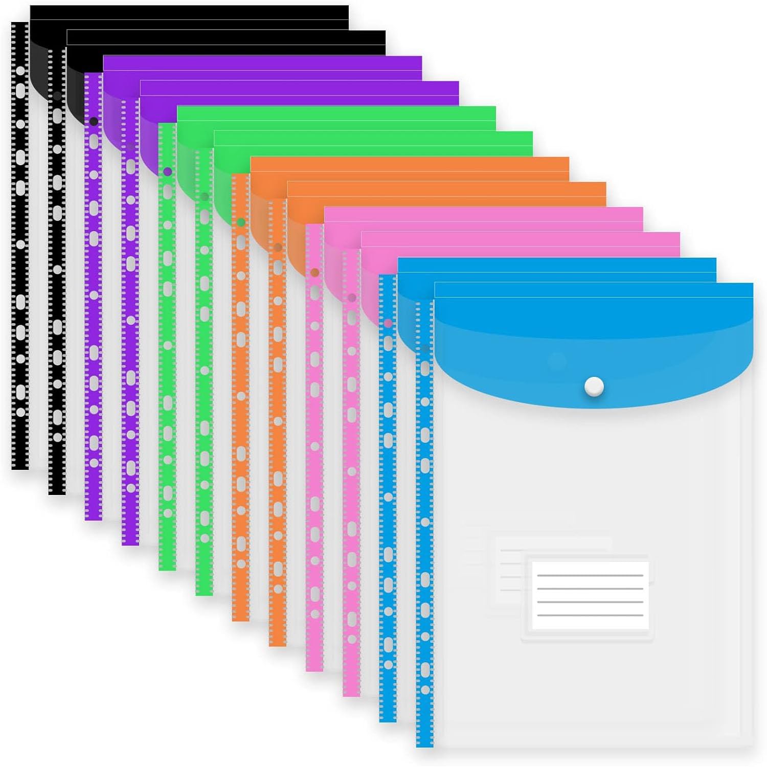 A4 Punched Pockets Plastic Wallets, Quetiyisit 12 Pack Expandable File Folders Document Holders File Jackets with Button Tab Card Punched Holes for School Office Home โ image 1