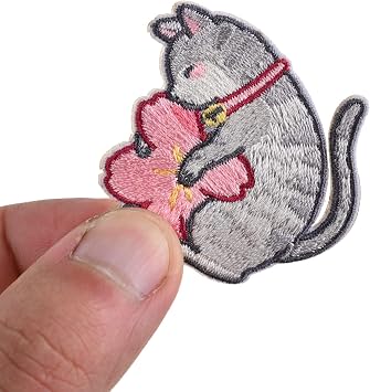 IUAQDP 6 Pieces Cherry Blossom Patches, Self Adhesive Flower Embroidered Applique Sticker, Cute Cartoon Animal Sew on Badge Repair Decal for Phone Case Scrapbook Clothes, Sakura Dog Bird Cat Rabbit