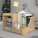 PUNCIA 4 Tier Wooden Desktop Organizer Letter A4 File Rack Mail Sorter | Tabletop Storage Box with Vertical & Horizontal File Holder for Office Supplies Binders Folders Trays