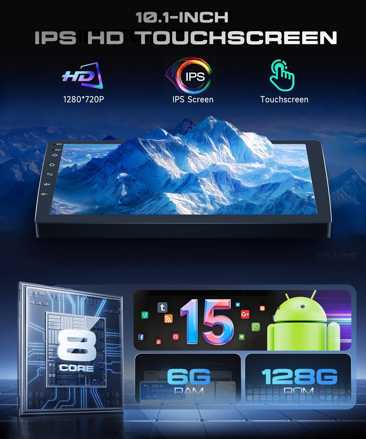 6G+128G Android 15 Car Radio for Honda Odyssey 2005-2010 with Wireless Carplay/Android Auto, 10.1 Inch Touch Screen Stereo, Bluetooth, GPS Navigation, WiFi, SWC, DSP+ Backup Camera