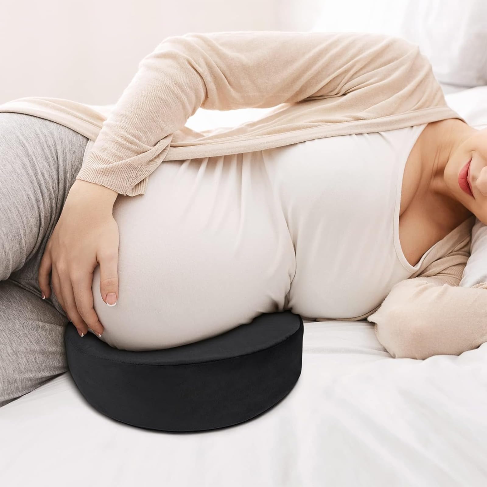 Molten Creek Black Molten Creek® Pregnancy Wedge Pillow For Maternity, Memory Foam Maternity Pillow Support For Body, Belly, Back, Knees, Side Sleeping, Removable Cover, Lightweight (Black)
