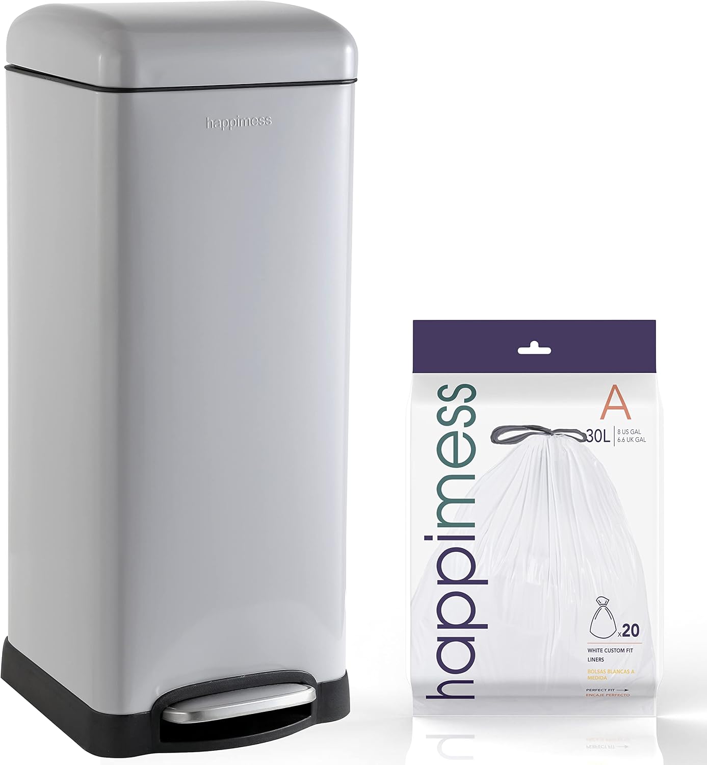 happimess HPM1007C Betty Retro 8-Gallon Step-Open Trash Can with Soft-Close Lid, Fingerprint Resistant, Modern, Minimalistic for Home, Kitchen, Laundry Room, Office, Bedroom, Bathroom, Gray