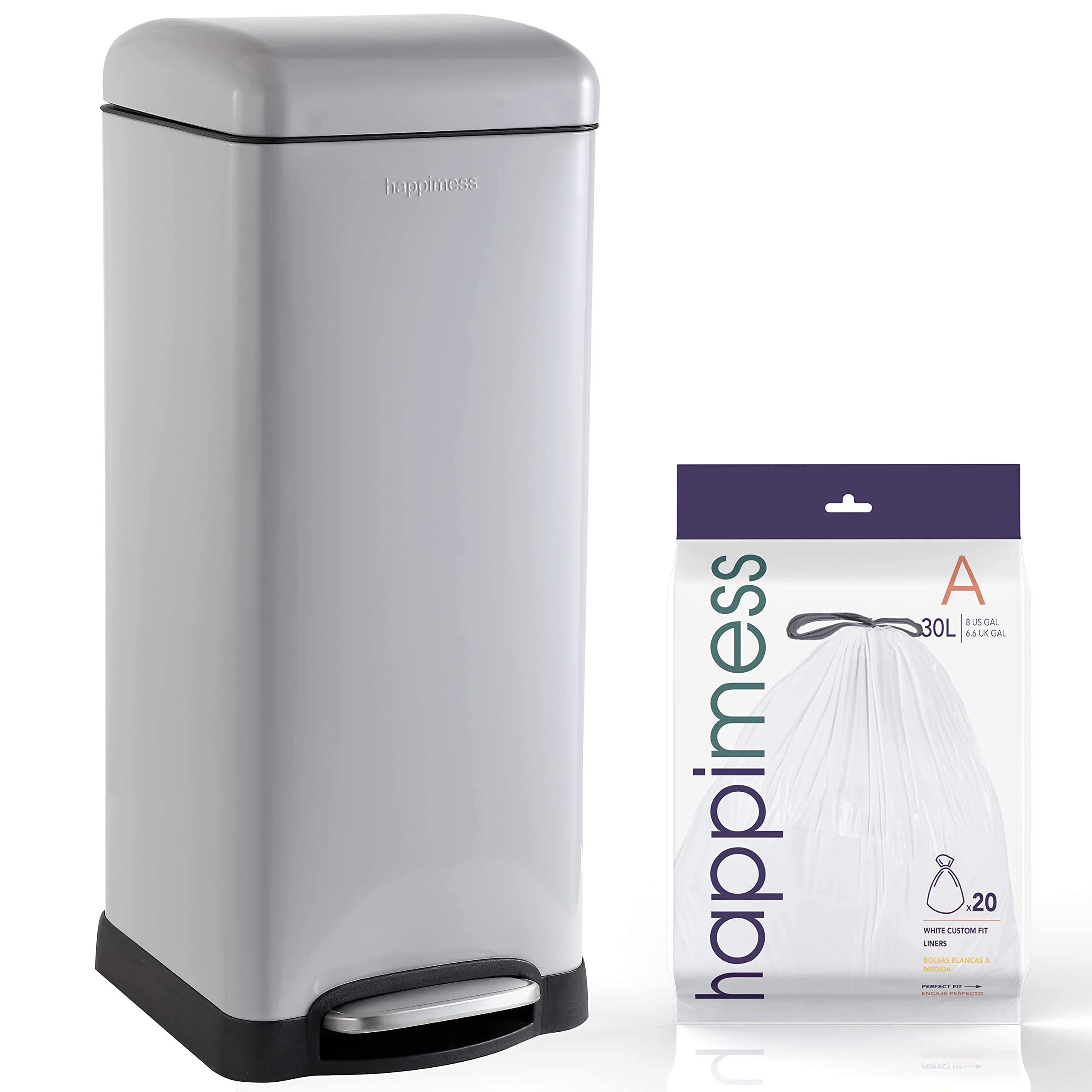 happimess Open Soft Close Step Trash Can, 7.9 Gallon, Gray