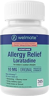 WELMATE - Allergy Relief - Loratadine 10 mg - 24 Hour Relief Antihistamine - Non Drowsy - Runny Nose - Sneezing - Itchy Nose & Throat - Watery Eyes - Indoor & Outdoor Allergy Medication - 365 Count