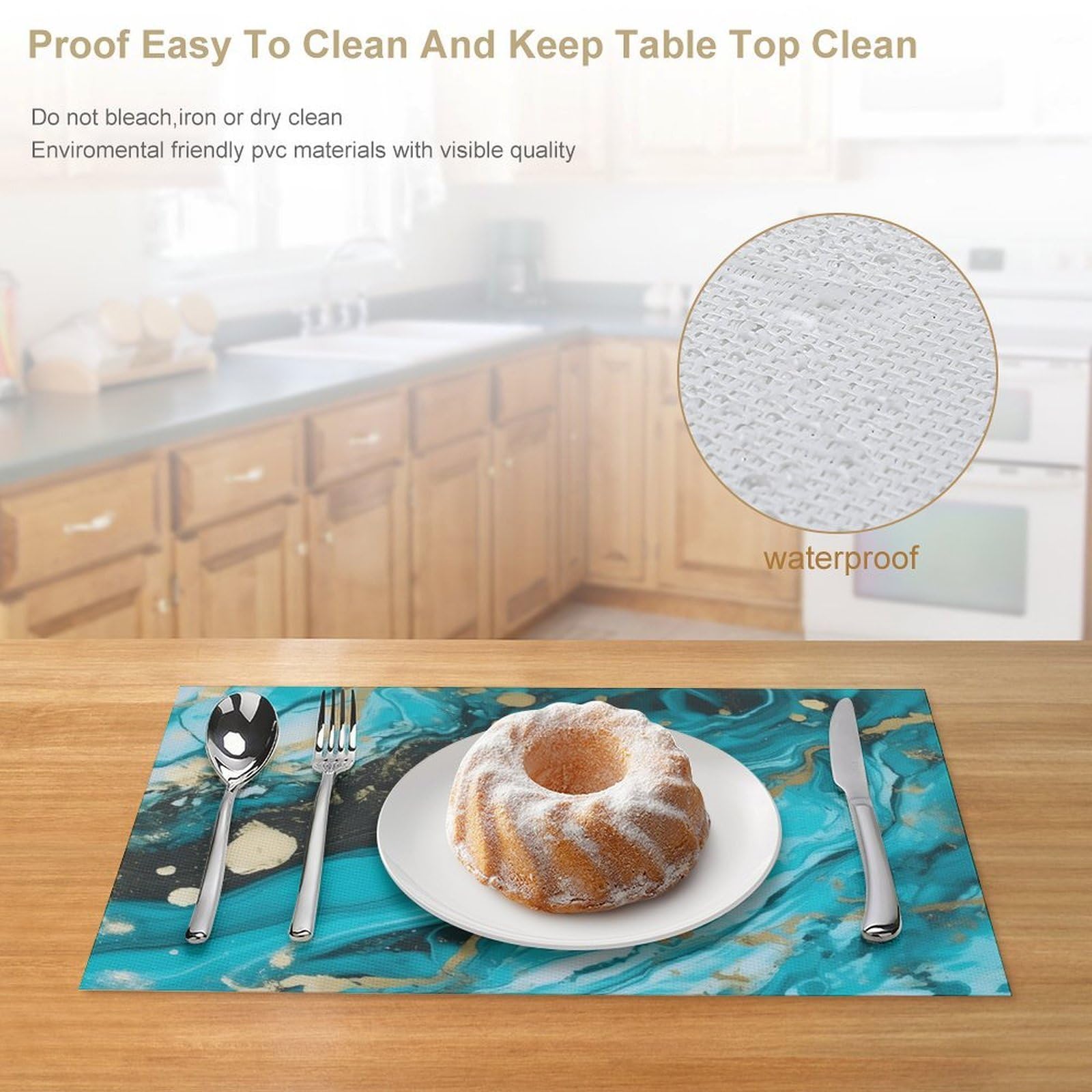 Set di 6 tovagliette all'americana in PVC, lavabili, resistenti al calore, antiscivolo, impermeabili, per interni ed esterni, tavolo da pranzo, cucina, feste e vacanze