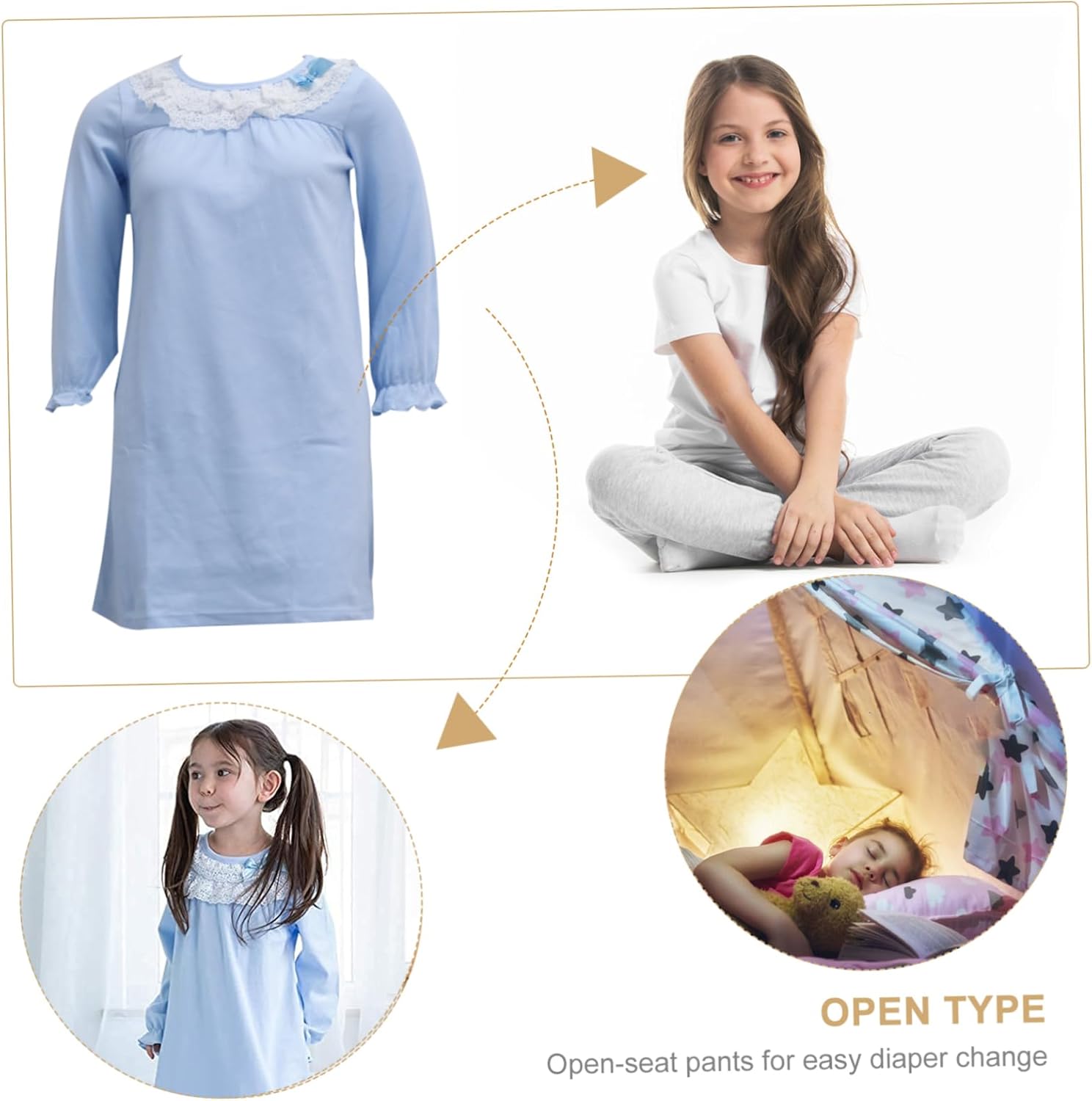 SWOMOG Zijden Pyjama Set Voor Kinderen - 3-Delig Satijnen Nachthem Met Korte Mouwen & Lange Broek