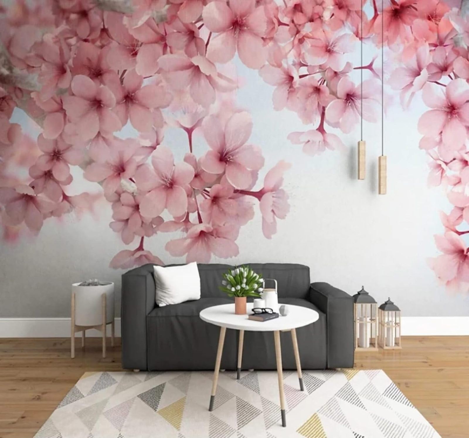 XLMING Simple Beautiful Cherry Blossoms Pink Flowers 3D Wallpaper Luxury Silk Study Dining Feature Sofa Grey Bedroom Living Room Tv Decorative Wall-200cm×140cm