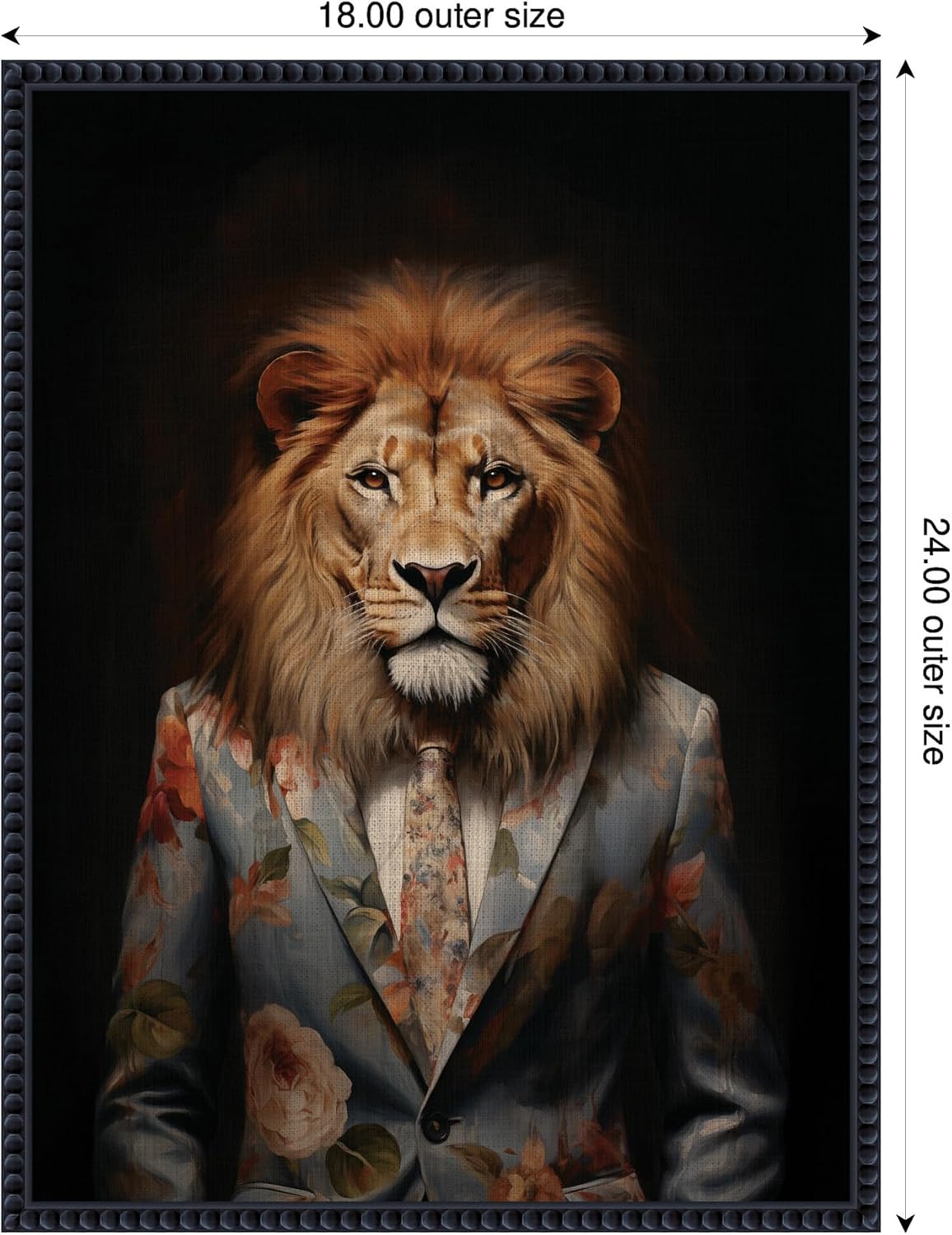 Kate and Laurel Framed Canvas Wall Art Print Regal Portrait of a Lion by The Creative Bunch Studio, 18 x 24 Sylvie Beaded Black Frame, Whimsical, Animal Art for Wall Decor