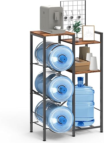 Organizador para botellas de agua de 5 galones, soporte para jarra de agua de 5 galones, 5 ganchos para tazas, dispensador de agua resistente con