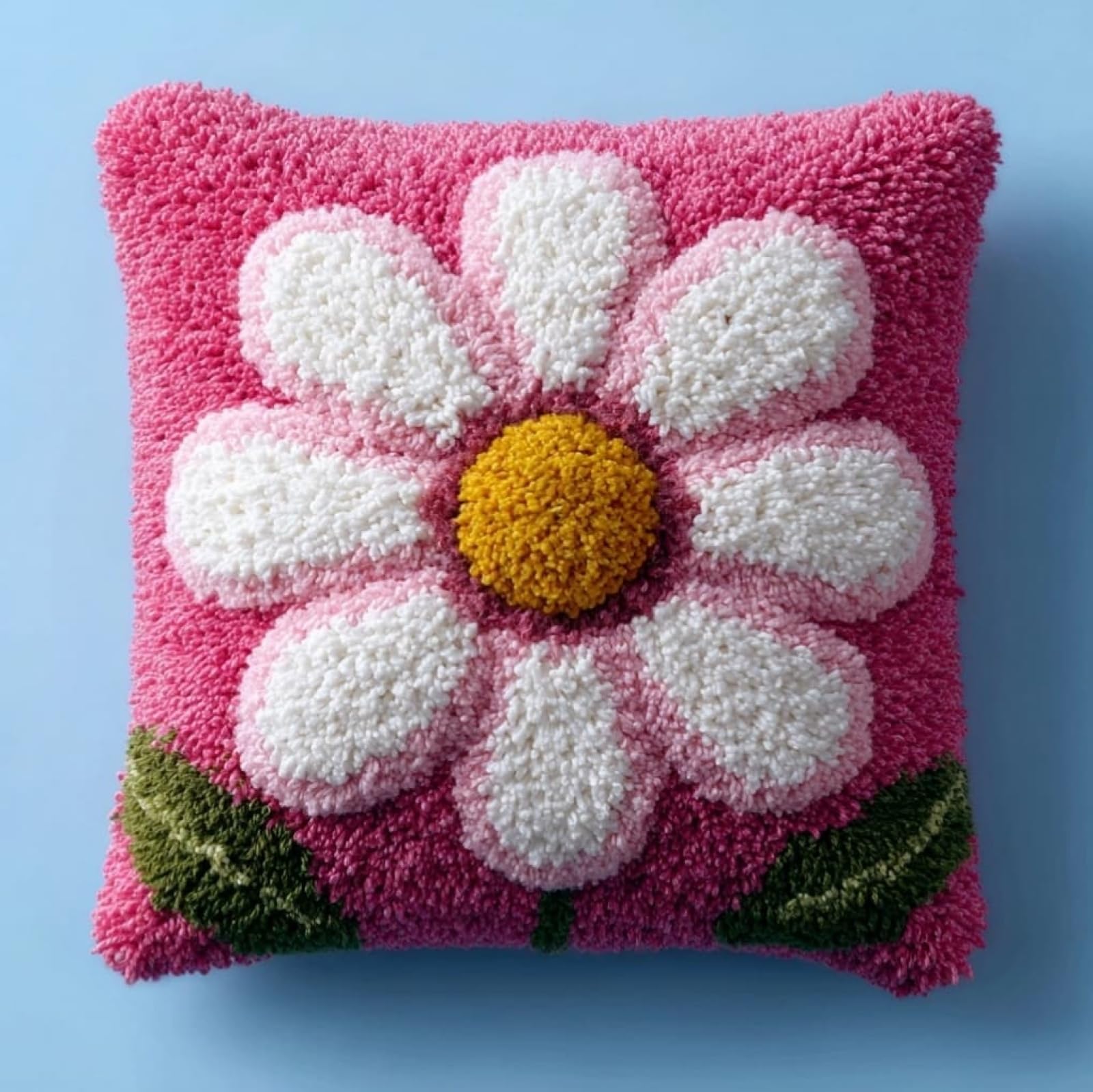 WallustrioaW Latch Hook Pillowcase Kits 17x17in,Pink Daisies