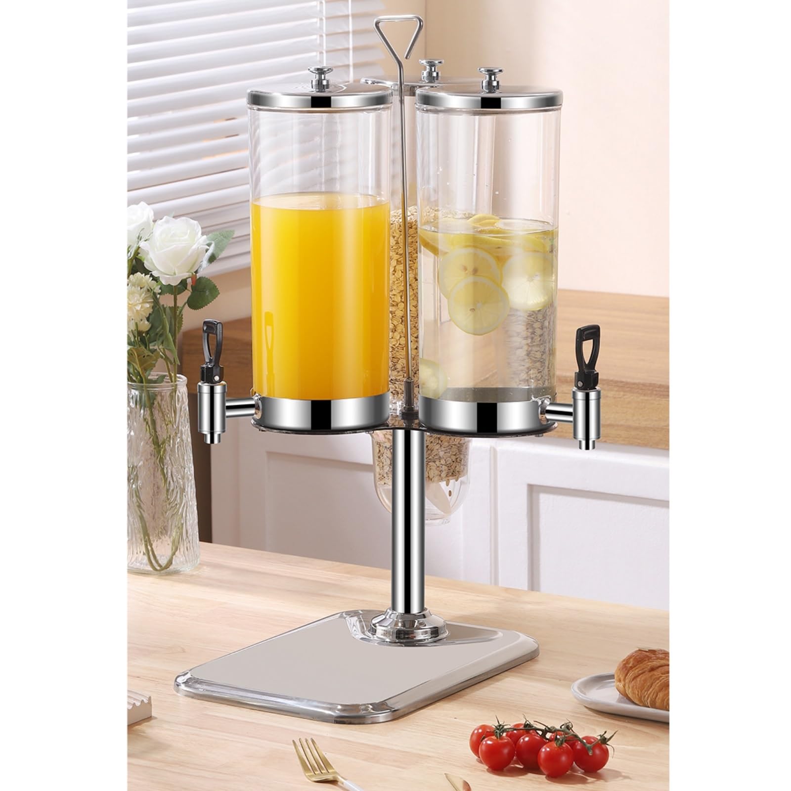 Dispensador giratorio de bebidas y cereales de 360°, máquina todo en 1 for cereales y zumos comerciales, contenedor de almacenamiento de 2/3 cabezales