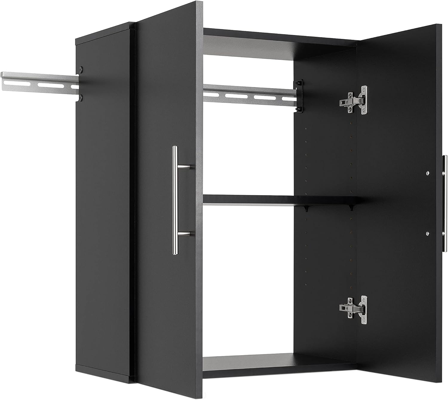 Prepac HangUps 24” Wall Mount Storage Cabinet, Ideal Bathroom, Laundry, Kitchen, Office, Garage Cabinet for Organization and Extra Storage, Attaches to Wall Mounted Rail, 24”W x 30”H, 12”D, Black