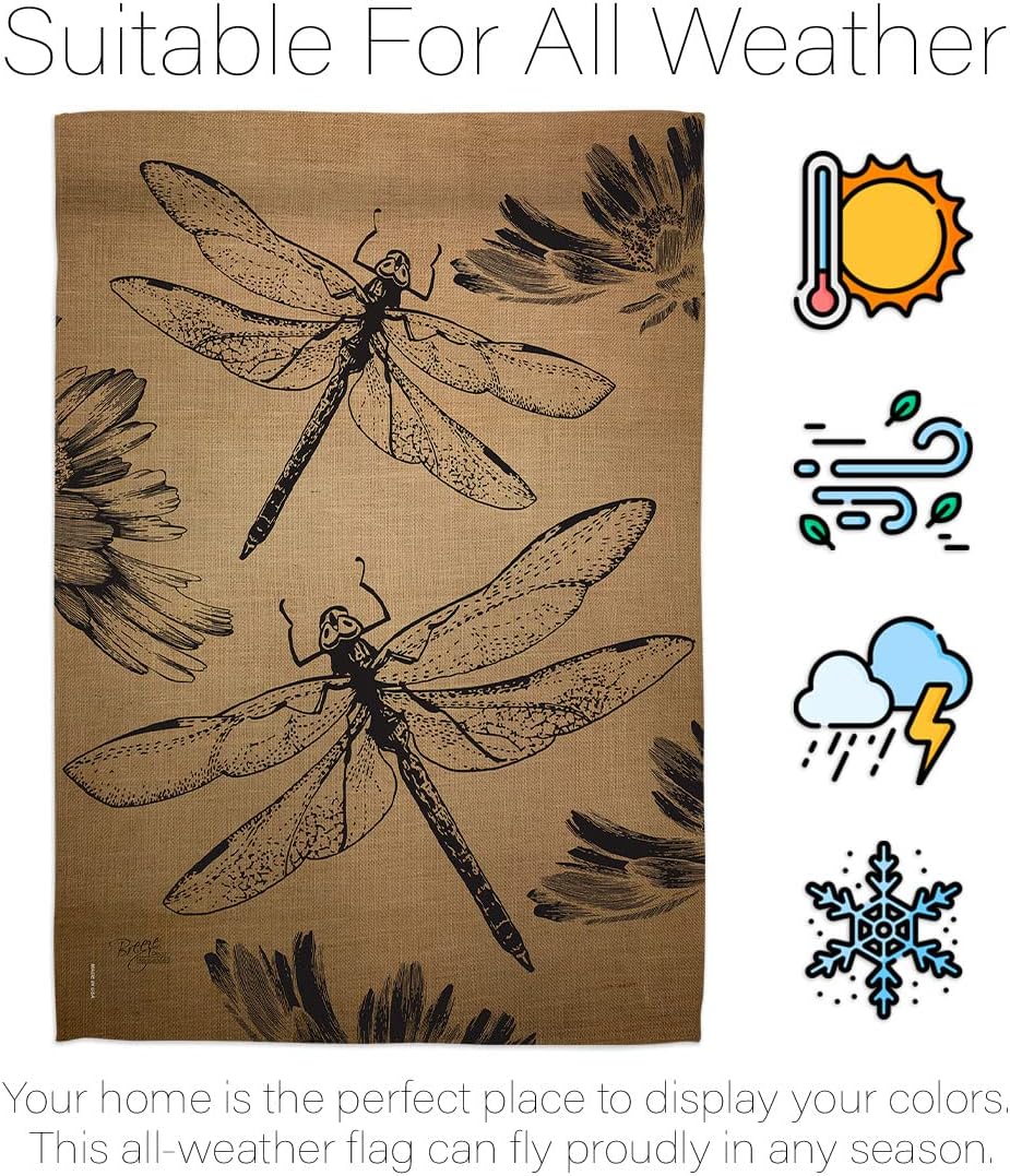 28" x 40" Burlap Dragonfly Garden House Flag