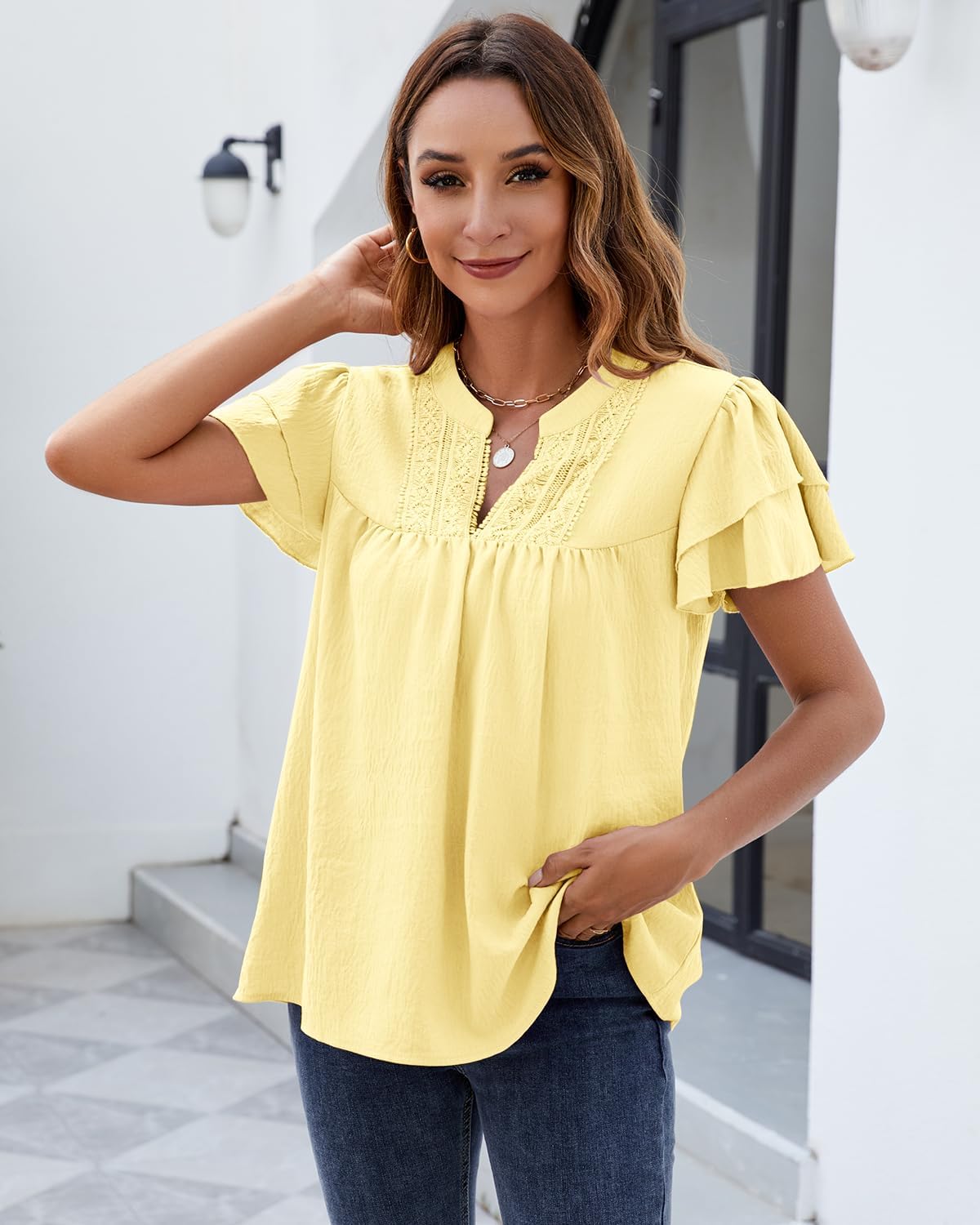 HEYTALALA Womens Summer Tops Dressy Casual Ruffle Short Sleeve V Neck Shirts Business Work Blouses 2025 Trendy - Image 4