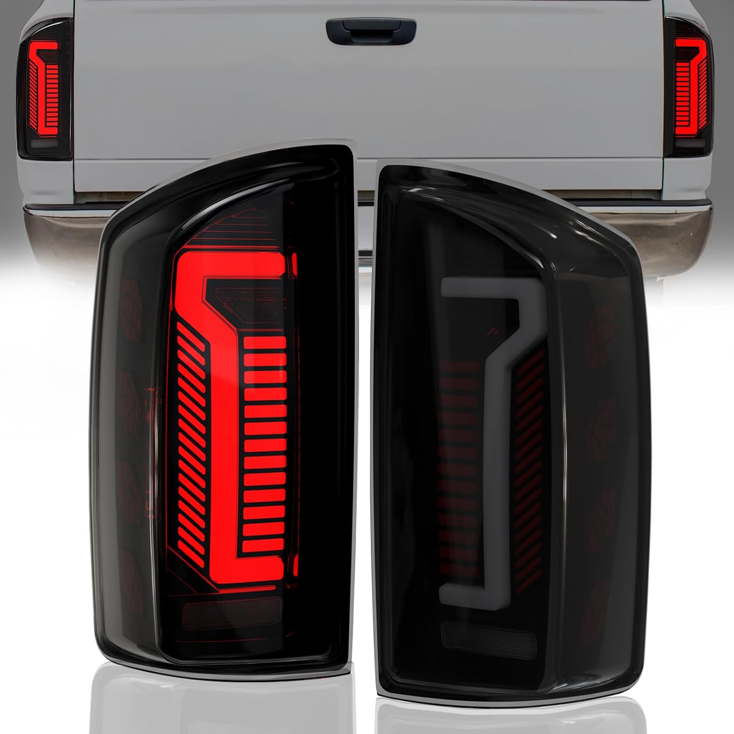 Sequential Full LED Tail Lights for 2007-2008 Dodge Ram 1500 & 2007-2009 Dodge Ram 2500/3500, Start-Up Animation, Dynamic Turn Signals, Brake & Reverse Lights - Smoked