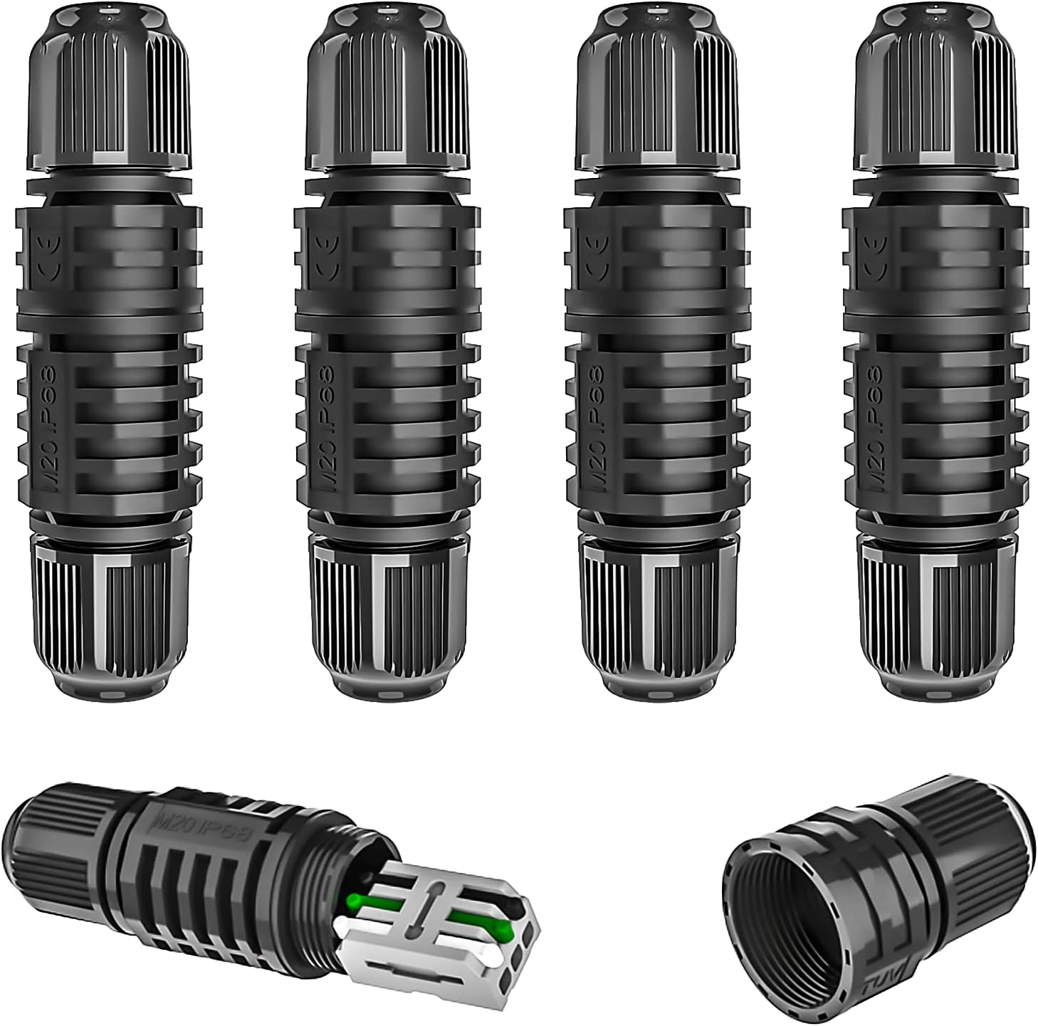 Junction Box Cable Connector Waterproof Cable Connector 2 Way with 3 Pin Electrical Junction Box Connectors Extension Cord for 22-10 AWG 32A Ø4-9mm Wire (5 Pack)