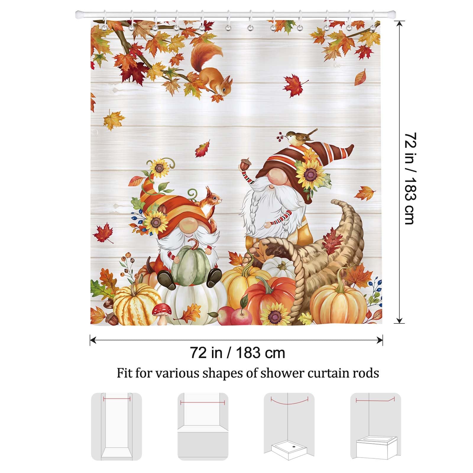Tenda Da Doccia Con Gnomo Da Fattoria In Stile Autunnale Con Zucca E