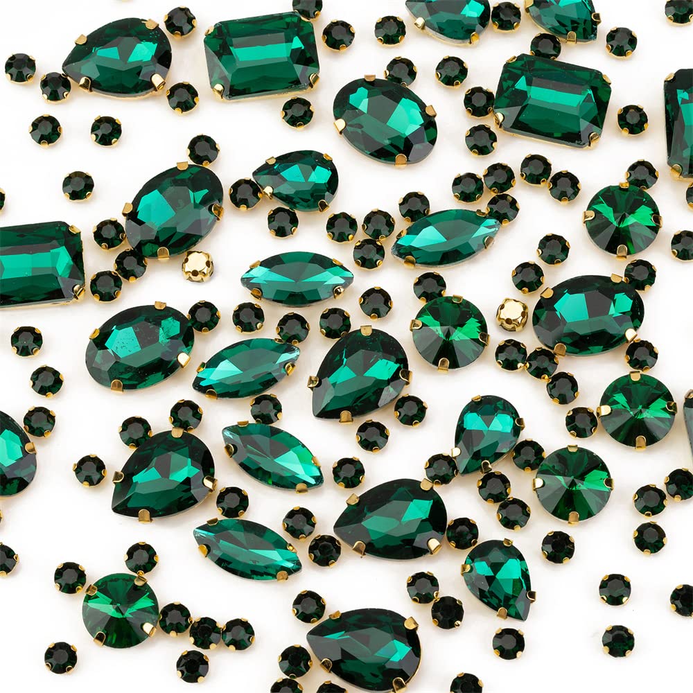 Gold Rhinestones,Choupee Sew On Rhinestones Sew on Glass Gems Jewels for Clothes Clothing Crafts Jewelry Making, Costume, Shoes,Dress, Garments Mixed 130PCS