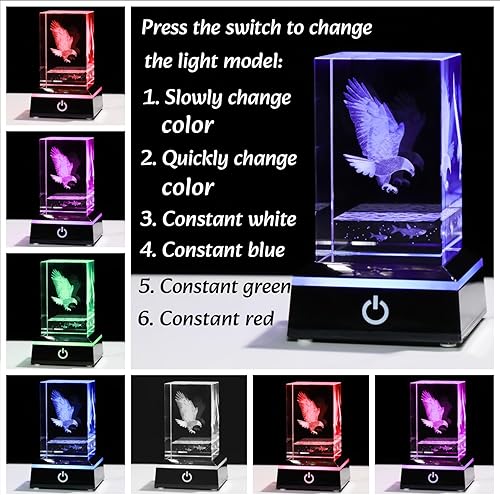 Miniatura 3 de Movdyka Figuras de águila de cristal 3D con base de luz colorida Ideas de regalos de águila de vidrio para hombres, mujeres, amantes de las águilas