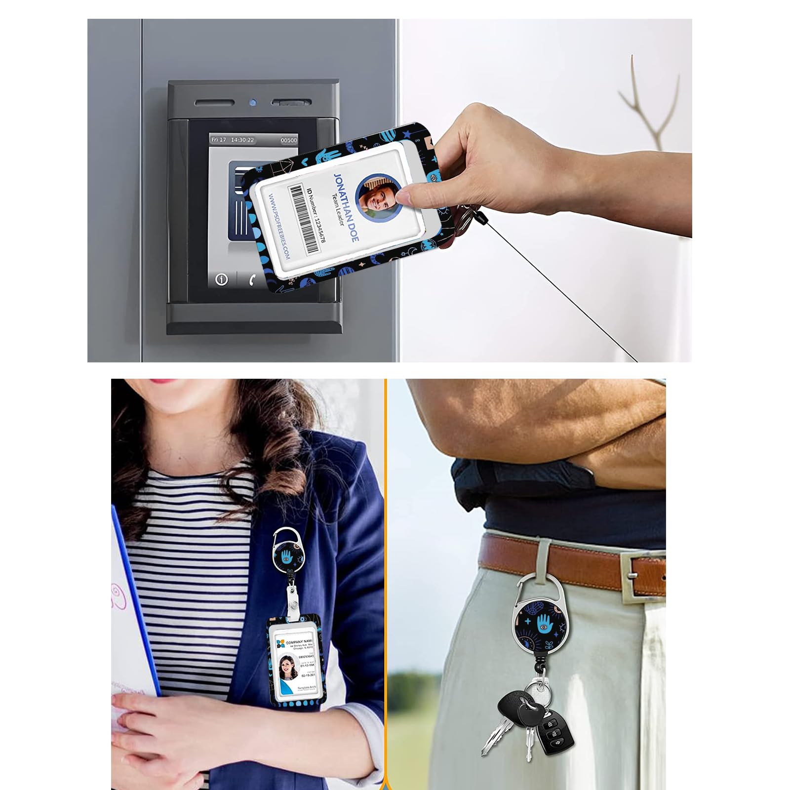 bolimoss Evil Eye Lanyard with Card Holder Retractable Badge Reel Carabiner Clip,Sliding Plastic ID Card Holders Name Tag Badge Holders with Neck Strap Lanyard for Work Credit Cards Key Rings - Image 2