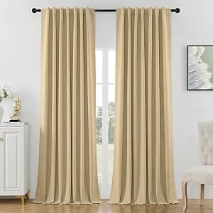 Joydeco Beige Blackout Curtains 90 Inches Long - Blackout Curtain 2 Panel Set, Rod Pocket & Back Tabs Thermal Insulated Window Drapes for Bedroom Living Room (Beige,52" Wx90 L)