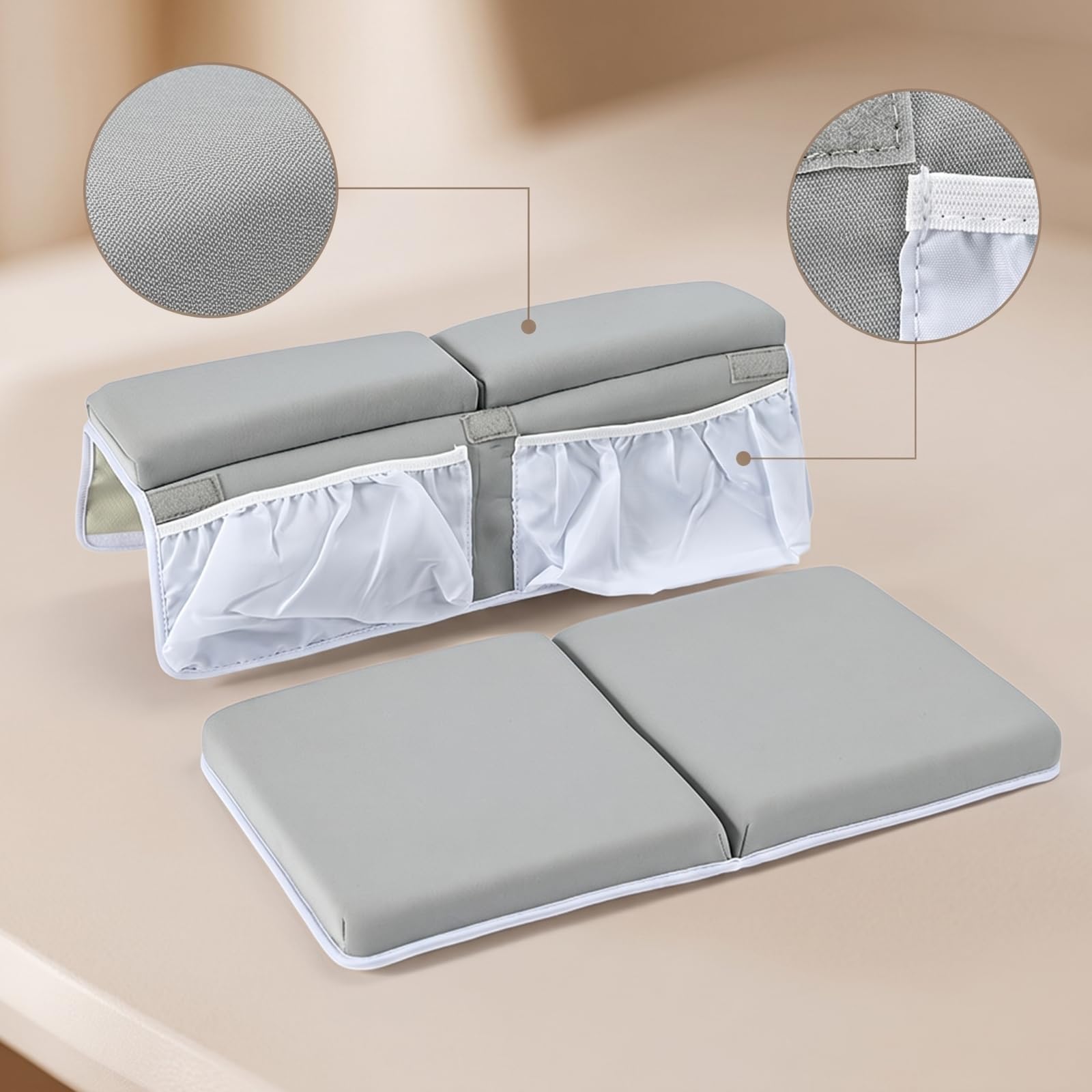 Inginocchiatoio da Bagno Pieghevole, Grigio Chiaro, Modello Pieghevole Con Tasca, 6 Ventose, Confezione In Sacchetto Di Polietilene, Grigio Chiaro