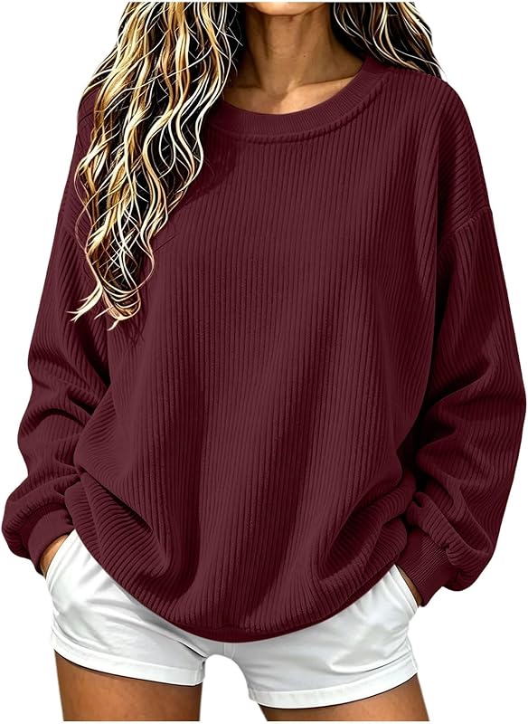 Oversized Sweaters for Women Ribbed Knit Crewneck Pullover