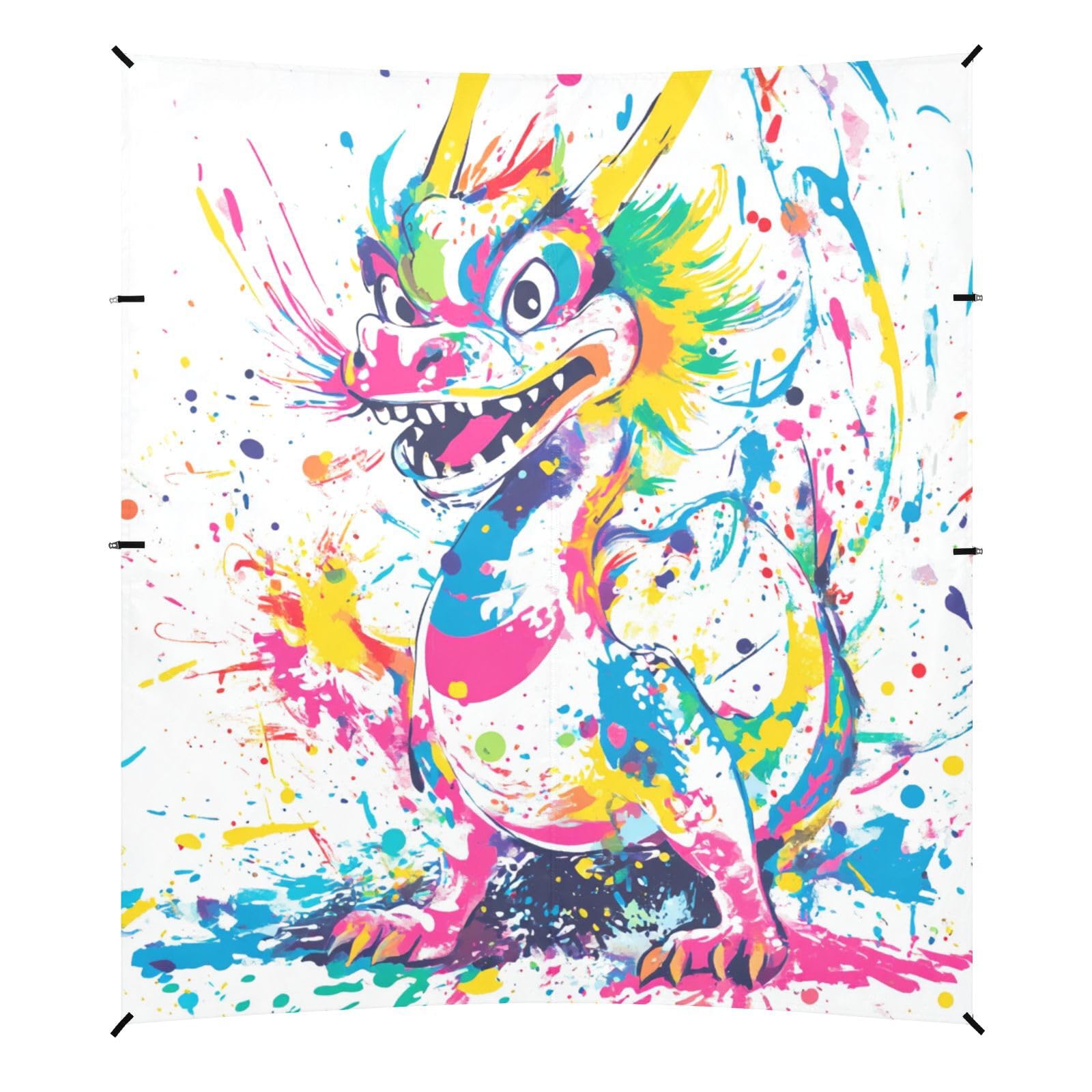 Funny Dragon2 Foldable Beach Cabana UPF50 Easy Setup Large Sun Shade with Sand Pockets for Family Trips, Picnics & Camping