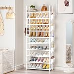 Tall Shoe Rack 10 Tier Shoe Racks Organizer for Closet 30-35 Pairs,Large Capacity Storage Rack for Shoes with 5 Hooks and Side Pocket,Sturdy Metal Shoe Shelf, Vertical Shoe Stand Tower