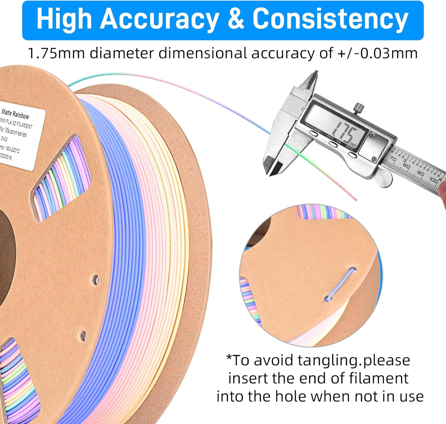 Matte Rainbow PLA Filament 1.75mm 1KG Spool (2.2 LBS), Dimensional Accuracy +/- 0.03mm, Neatly Wound 3D Printer Filament, Individually Vacuum Packed Fit Most FDM Printers