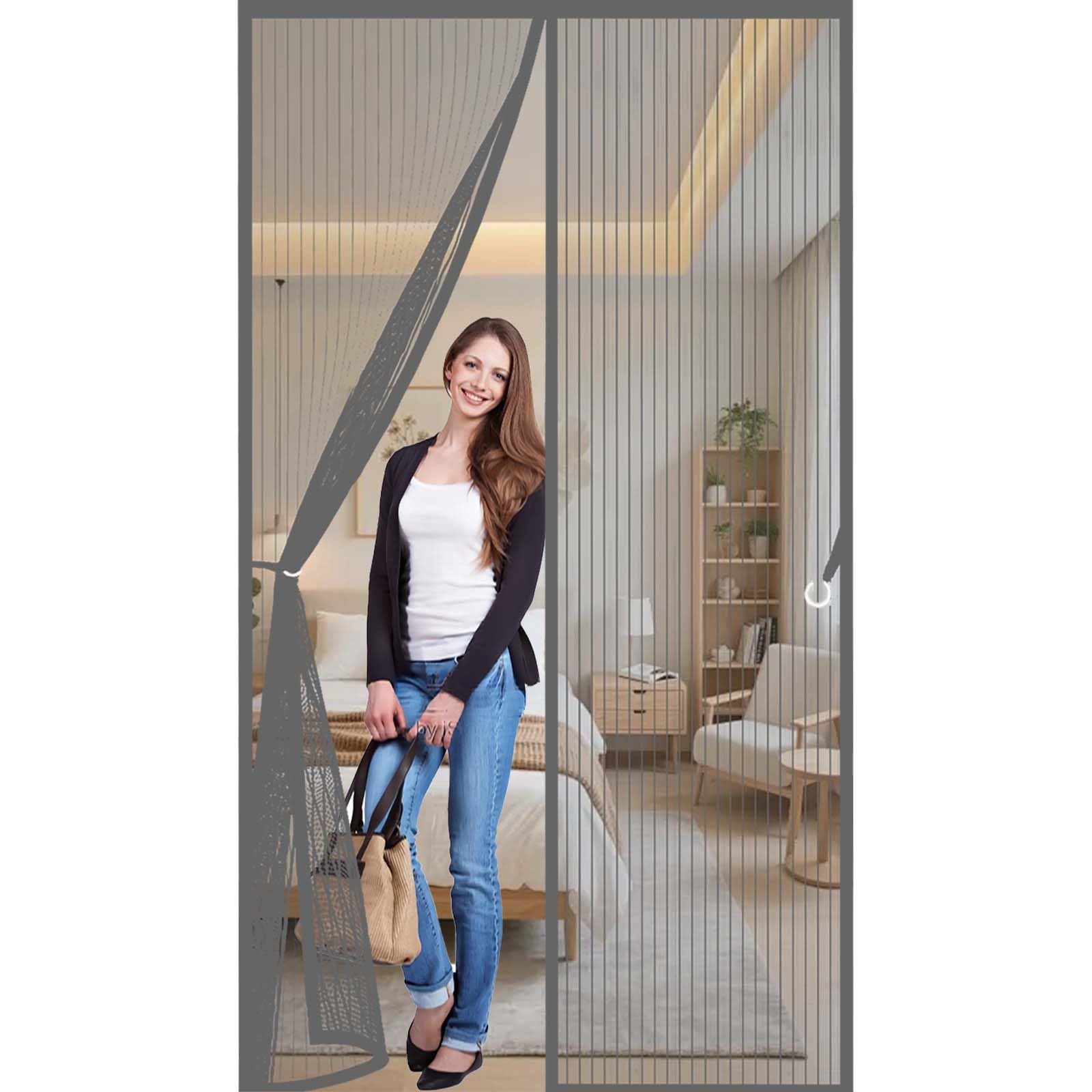 Fly Curtains 130x210cm(WidthxHigh) Powerful Magnets and Full Frame Magic Tape, No Drill Installation Magnet Fly Screen Door Insect Protection Lets Fresh Air in, Hundreds of Sizes, Grey