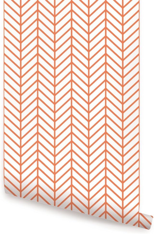 Simple Shapes Herringbone Line Wallpaper - Orange - 2 ft x 9 ft - 6pk