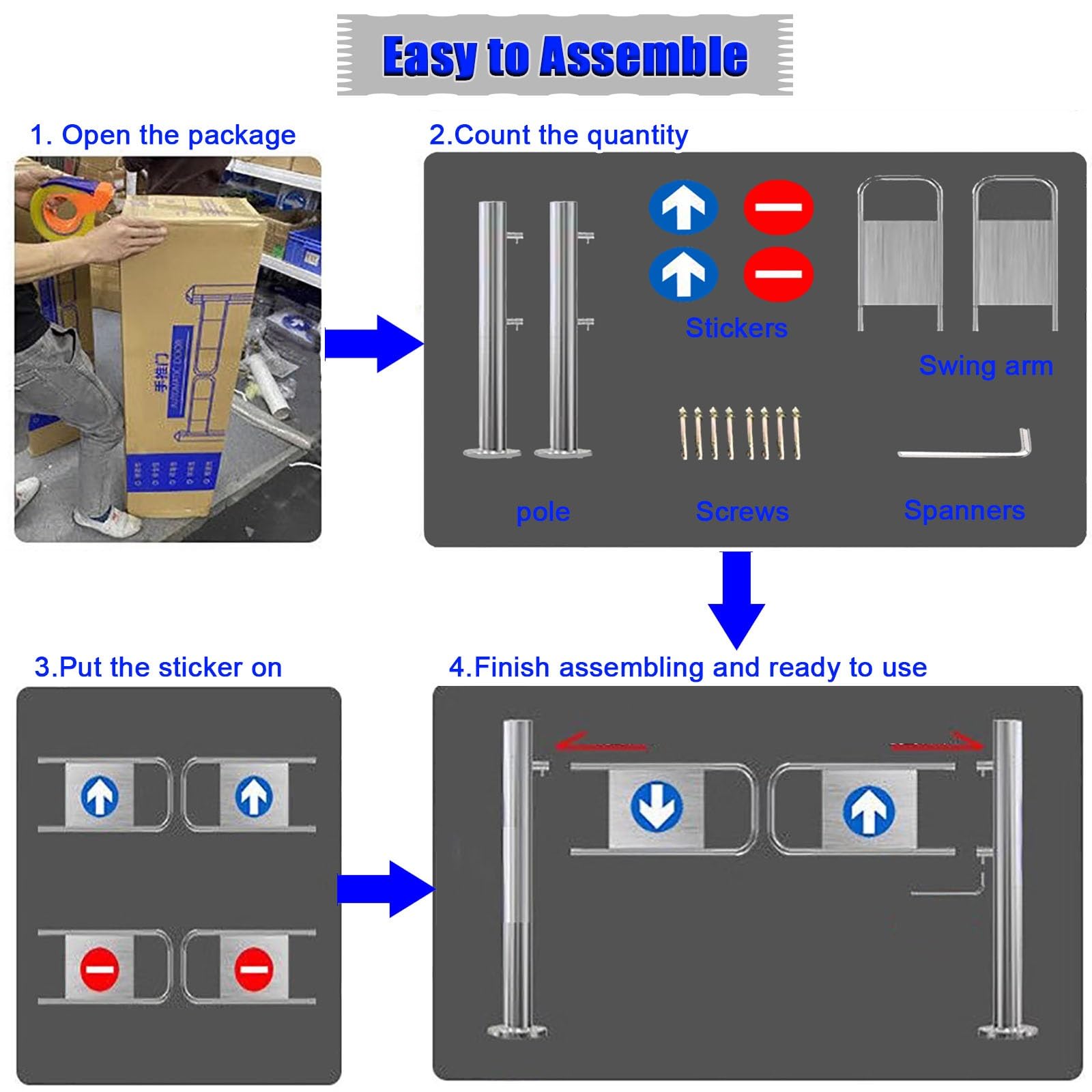 Porte battante de Sortie Automatique - Portillon piéton unidirectionnel à 90° en Acier Inoxydable avec mécanisme à Ressort pour supermarchés, magasins, comptoirs, idéal p,W 120cm (47 1/4