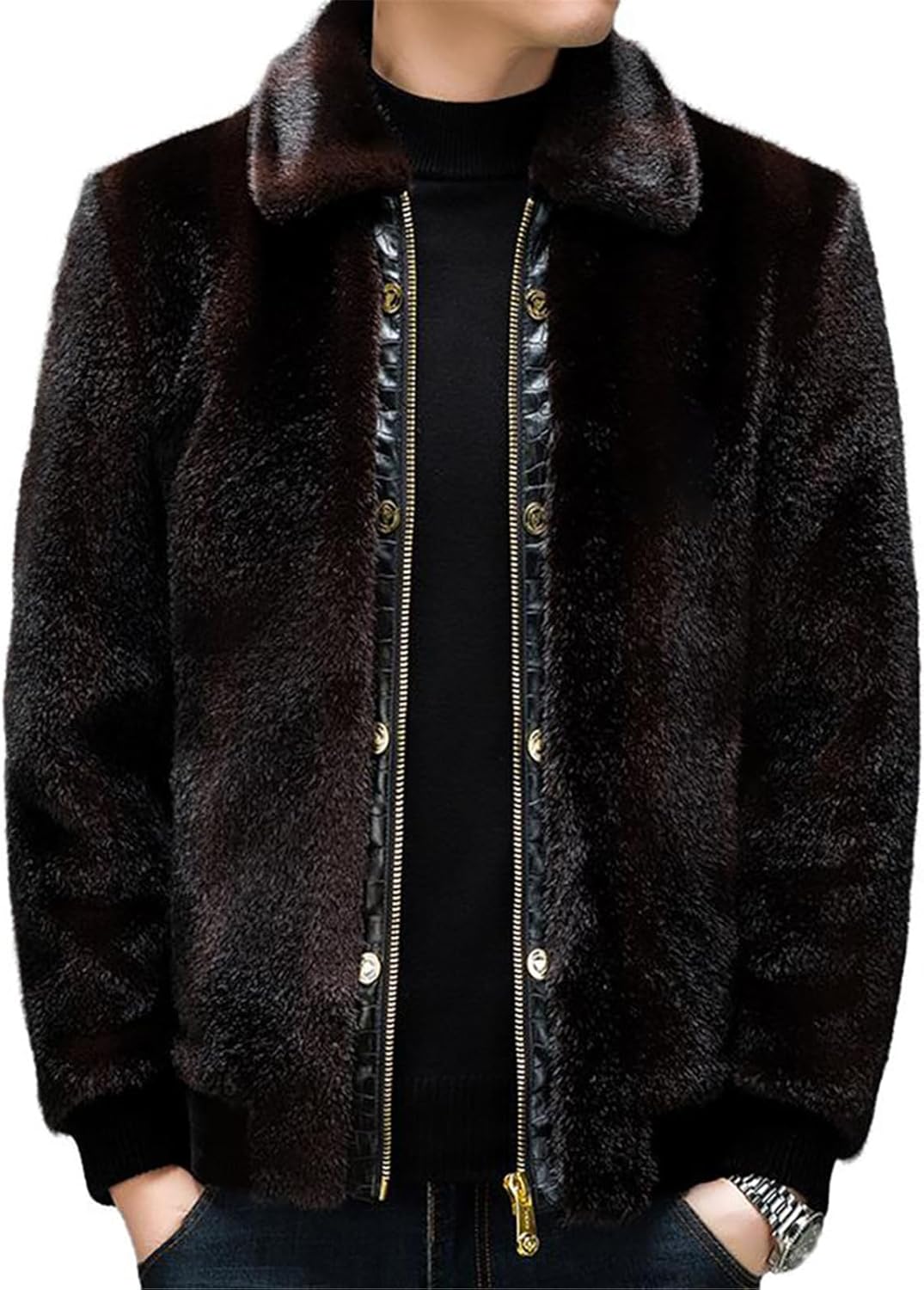 Men's Winter Faux Mink Fur Jacket, Mid-Length, Stylish and Warm Faux Fur, Thickened, Mink Fur Collar